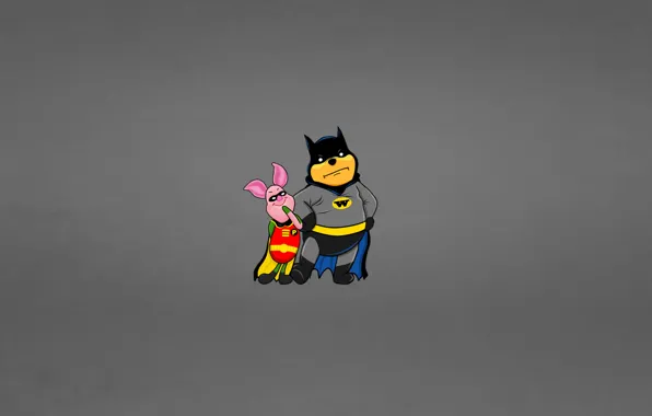 The dark background, batman, minimalism, Winnie The Pooh, the trick, funny, robin, Piglet