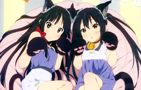 Girls, Anime, neko, ears, k-on!, Mio Akiyama, Azusa Nakano