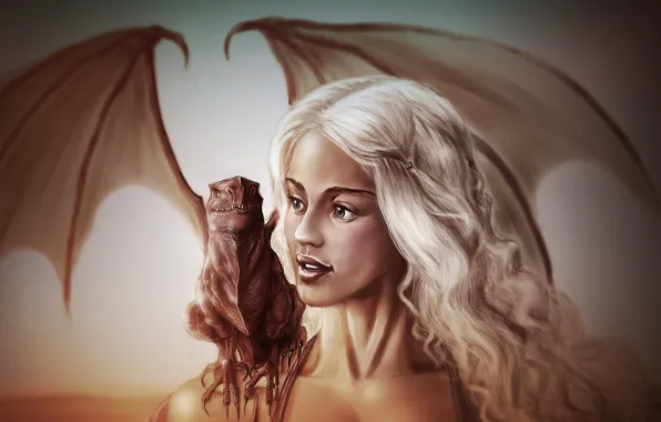 Picture girl, dragon, art, Game of thrones, Emilia Clarke, Daenerys Targaryen, Game of thrones