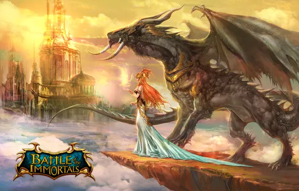 Picture city, the city, dragon, elf, fantasy, fantasy, dragon, game wallpapers