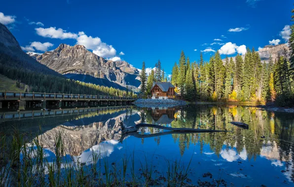The sky, clouds, lake, reflection, Canada, Canada, Yoho National Park, Emerald Lake