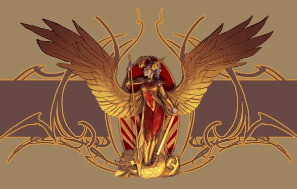 Picture look, weapons, fiction, wings, angel, armor, art, profile, armor