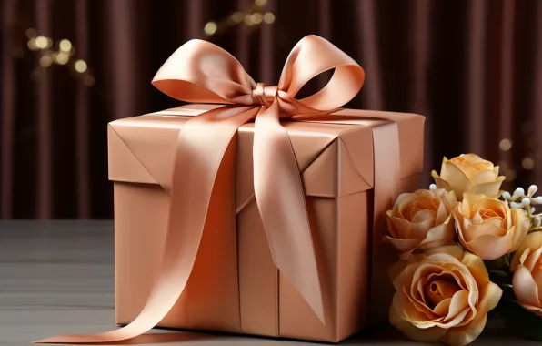 Flowers, box, gift, roses, bouquet, yellow, Christmas, tape