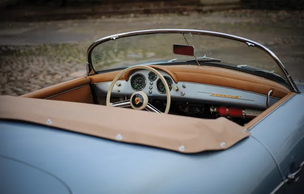 Picture Porsche, 1955, 356, steering wheel, dashboard, car interior, Porsche 356 1500 Speedster