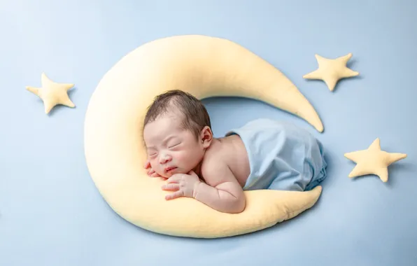 Stars, pose, background, the moon, child, sleep, a month, baby