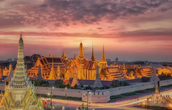 The evening, Thailand, Bangkok, architecture, temples, palaces
