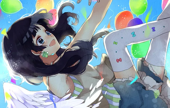 Girl, balls, joy, hand, wings, stockings, anime, tears