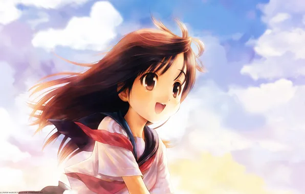 The sky, the wind, girl, school uniform