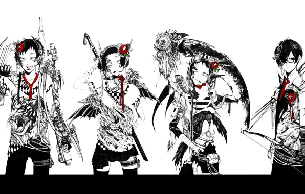Picture tiger, dragon, four, gang, Raven, cyberpunk, killer, death scythe