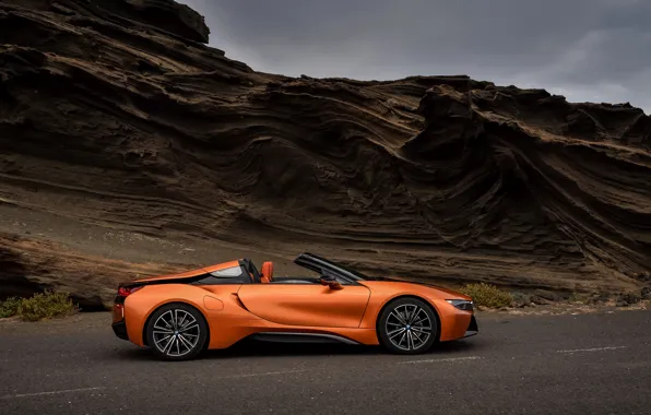 Road, rock, BMW, Roadster, 2018, i8, dark orange, i8 Roadster