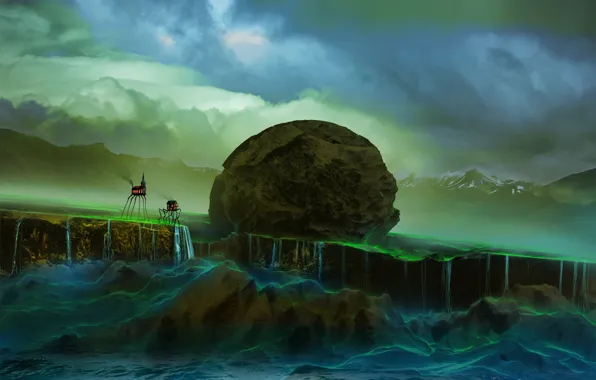 Clouds, rock, stone, home, fantasy, another world, Romantically Apocalyptic, Romance Of The Apocalypse