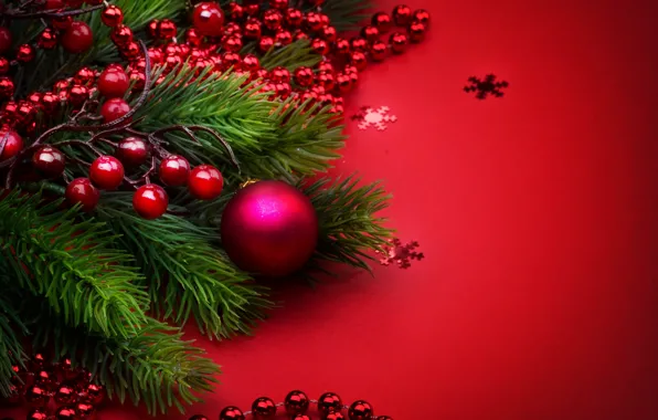Picture decoration, holiday, balls, new year, beads, fir-tree branches