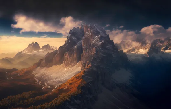 Forest, the sky, clouds, landscape, mountains, nature, fog, rendering