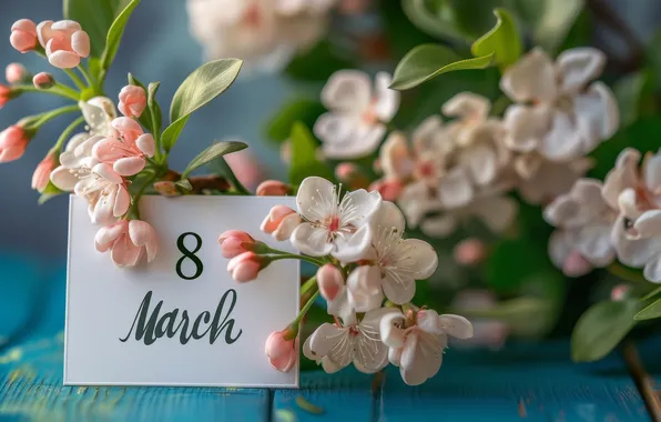 Leaves, flowers, branches, holiday, Board, blur, spring, figure