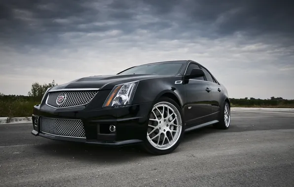 The sky, asphalt, clouds, clouds, black, Cadillac, CTS, black