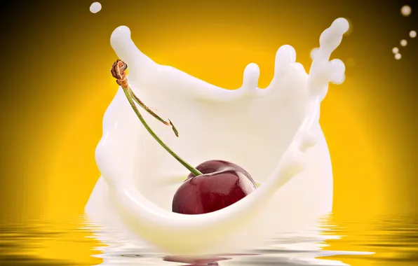 Water, squirt, cherry, berries, collage, splash, ruffle, milk