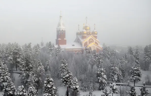 Winter, snow, temple