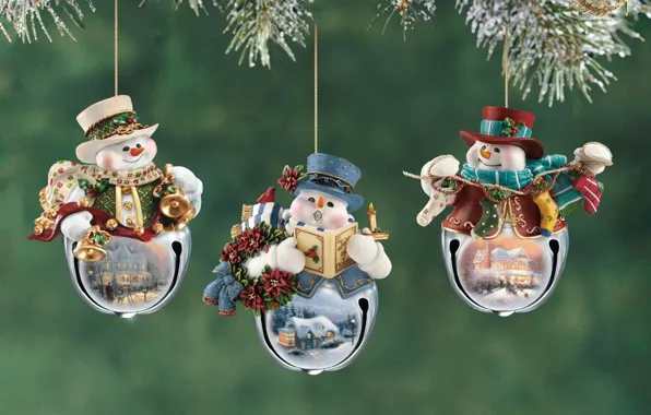 Decoration, snowmen, Christmas, figures, fun, Thomas Kinkade, Thomas Kinkade, Christmas
