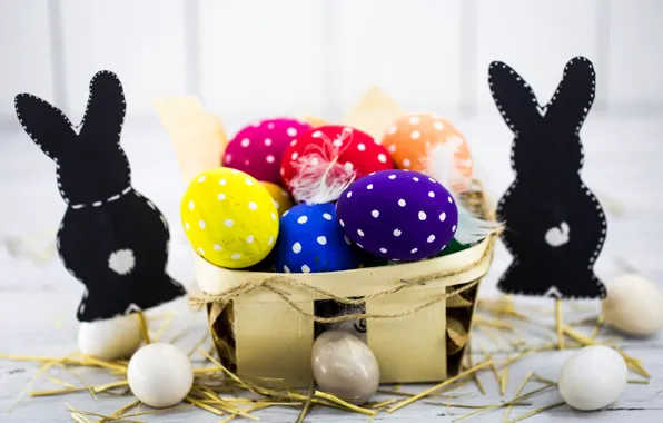 Colorful, Easter, happy, spring, Easter, eggs, holiday, bunny