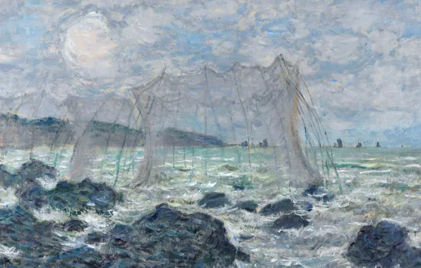 Picture, seascape, Claude Monet, Fishing nets in Purvile