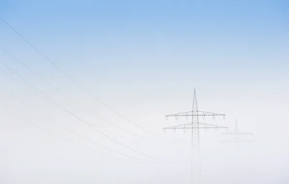 The sky, fog, power lines