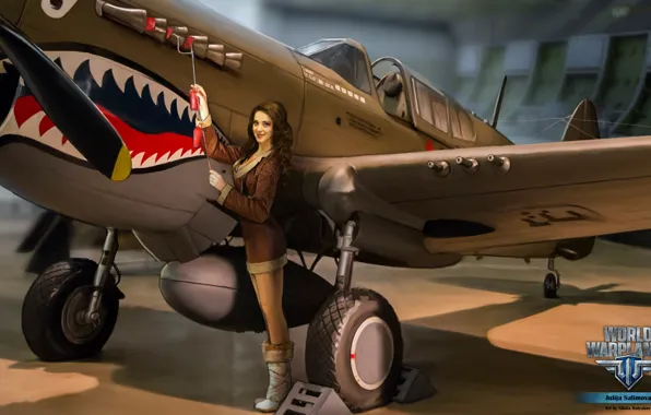 Picture girl, the plane, teeth, brunette, girl, aviation, air, MMO