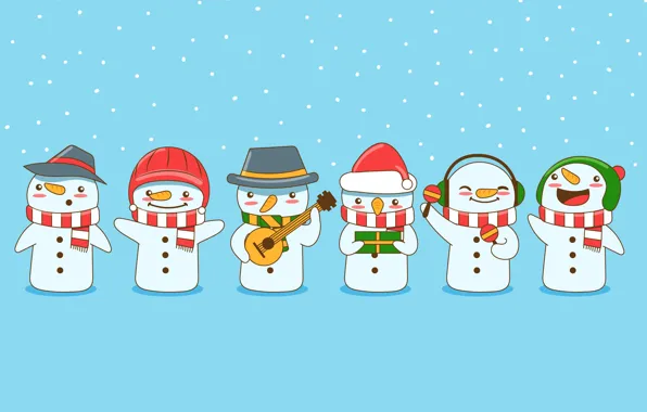 Snow, hat, graphics, guitar, hat, headphones, scarf, Christmas
