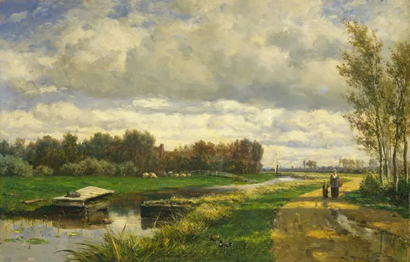 Oil, picture, canvas, Willem Roelofs, The landscape around the Hague