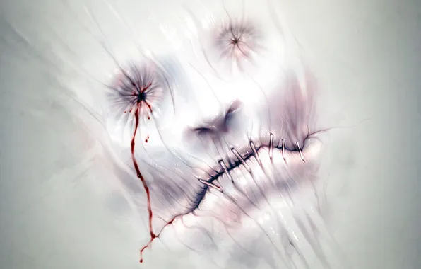Picture BACKGROUND, WHITE, BLOOD, FACE, MOUTH, ORBIT, STAPLES, CLIP