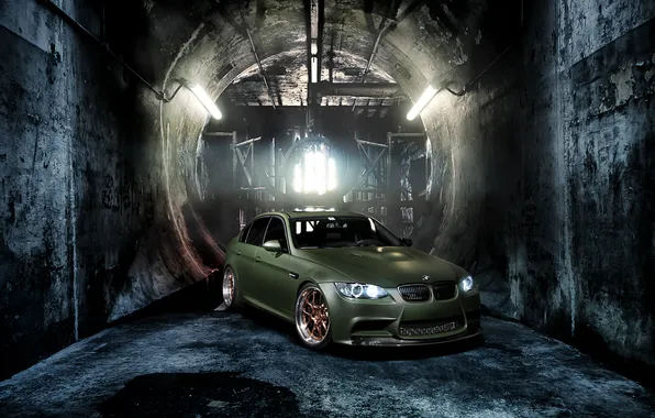 Picture green, wall, tuning, BMW, BMW, green, the front part, E90