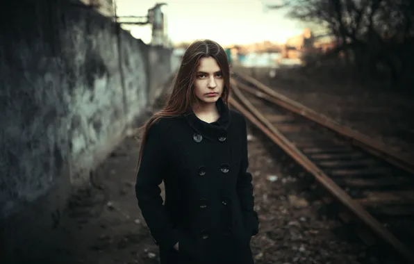 Picture girl, the way, portrait, buttons, brown hair, coat, long-haired, Maria