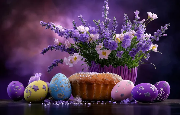 Flowers, table, holiday, eggs, bouquet, spring, Easter, vase