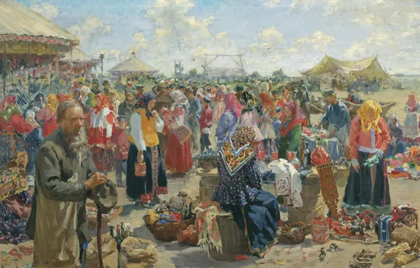 Picture oil, grandfather, canvas, trade, 1910, Fair, Ivan KULIKOV