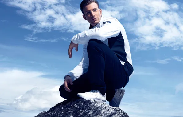 Picture the sky, clouds, jacket, costume, actor, sneakers, photoshoot, pants