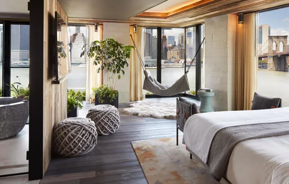 Design, style, interior, Brooklyn bridge, New York, megapolis, Brooklyn Bridge, the master bedroom in the …