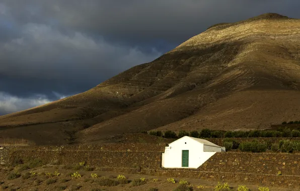Dark, House, Clouds, Sunset, White, Mountains