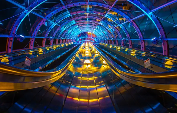 Light, metro, Japan, arch, escalator, conveyor