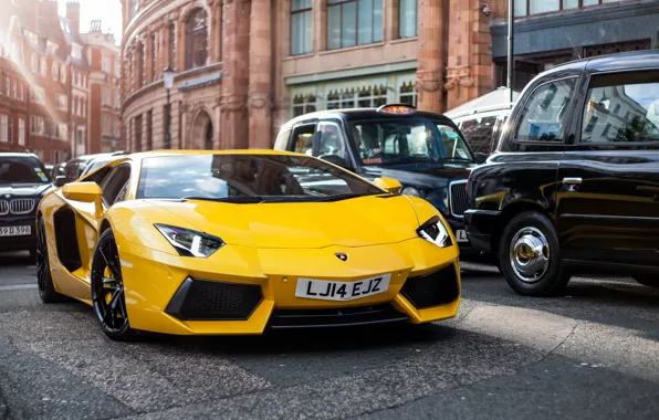 London, The city, Lamborghini, Yellow, 2011, Supercar, Lamborghini, Aventador