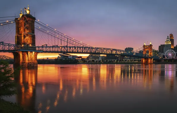 Picture reflections, Cincinnati, Roebling Suspension Bridge, Ohio River