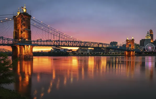 Reflections, Cincinnati, Roebling Suspension Bridge, Ohio River