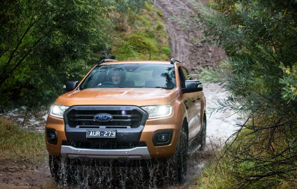 Picture Ford, Water, Mountains, River, Forest, Dirt, Jeep, Pickup