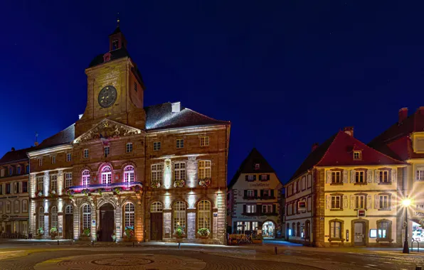Night, lights, France, watch, tower, home, area, lights