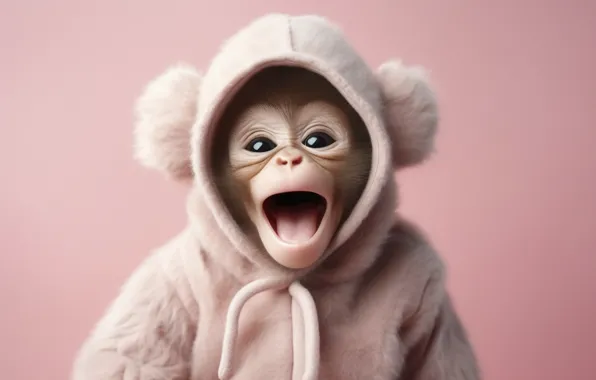 Language, clothing, portrait, monkey, mouth, costume, hood, fur