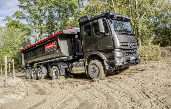 Mercedes-Benz, dirt, the ground, tractor, dump truck, 4x2, Arocs, the trailer