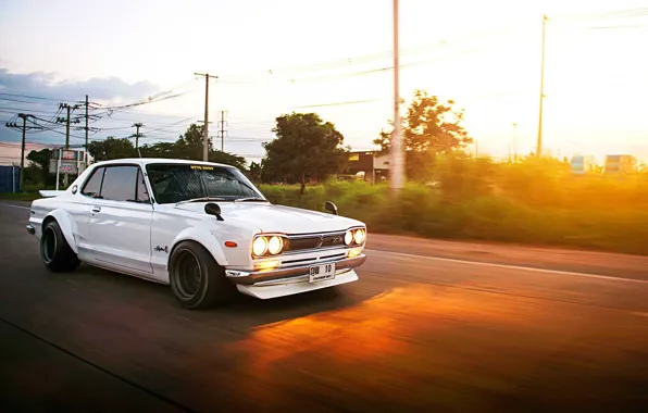 Auto, Road, White, Machine, Nissan, Movement, 1971, Nissan