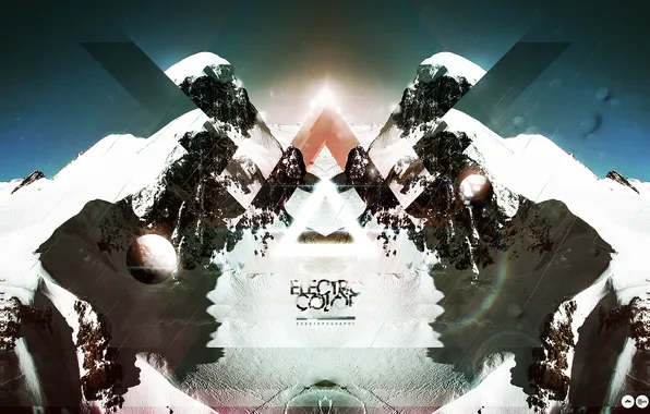Snow, mountains, abstraction, style, creative, the inscription, treatment, art