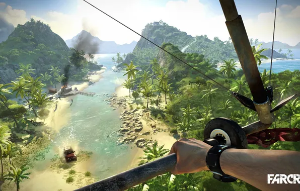 Picture sea, grass, palm trees, island, game, Far cry
