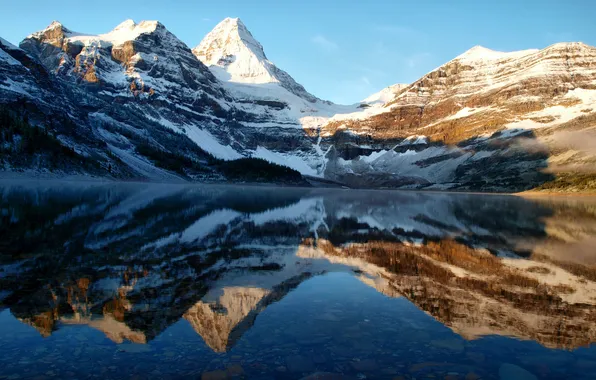 Snow, landscape, mountains, nature, lake, reflection