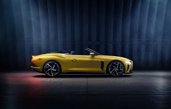 Yellow, bentley, yellow, convertible coupe, cabriolet, dark blue background, 2020, mulliner