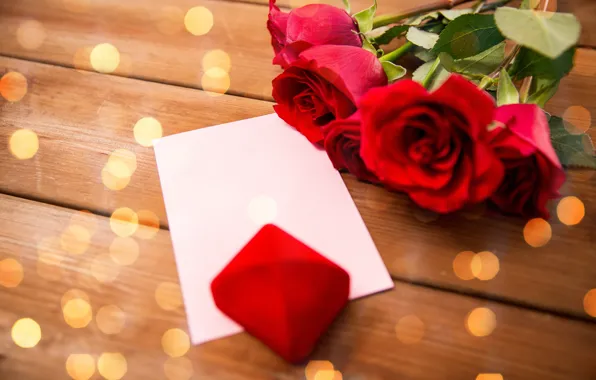 Letter, gift, roses, Valentine's Day